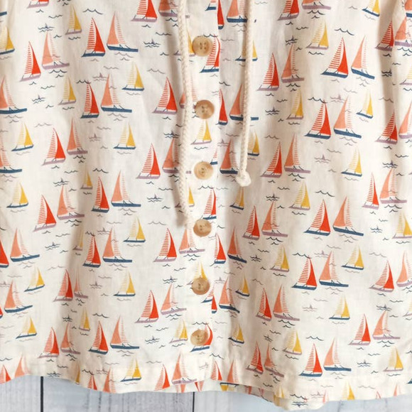 Cynthia Rowley | Ivory 100% Linen Retro Sailboat Graphic Button-Front Skirt - Picture 3 of 10